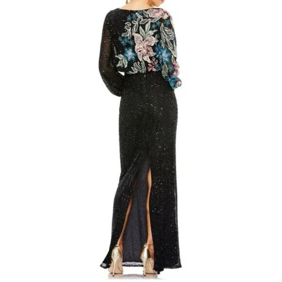 Mac Duggal‎ 5615 Womens Black Embellished Floral High Neck Gown Maxi Dress - Picture 5 of 5